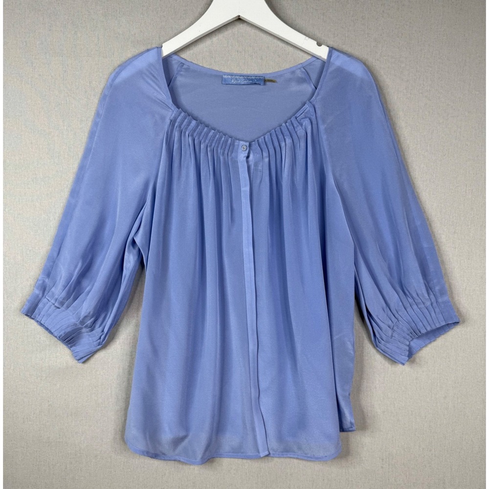 Robert Graham Blouse Womens XL Blue 100% Silk Pleated 3/4 Sleeve Top